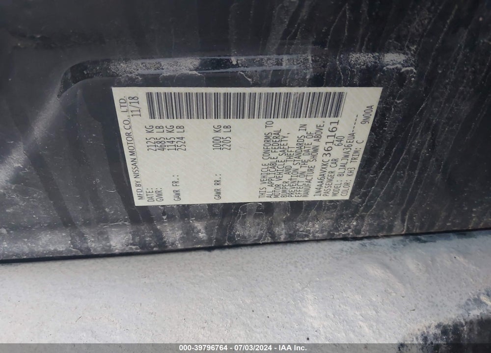 2019 NISSAN MAXIMA 3.5 SV VIN: 1N4AA6AVXKC361161