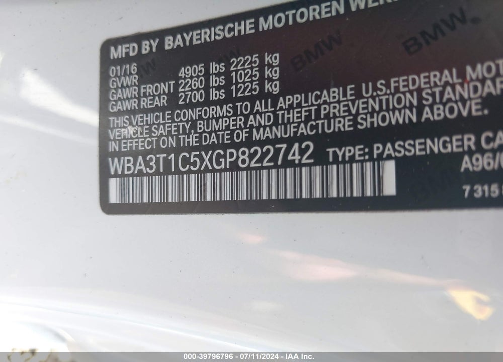 2016 BMW 428I XDRIVE VIN: WBA3T1C5XGP822742