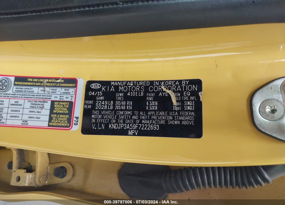 2015 KIA SOUL VIN: KNDJP3A59F7222693