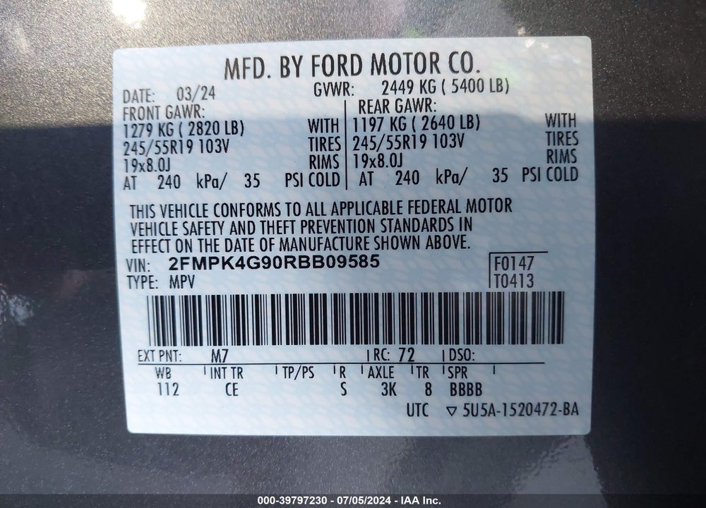 2024 FORD EDGE SE VIN: 2FMPK4G90RBB09585