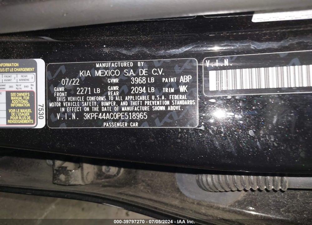 2023 KIA FORTE GT VIN: 3KPF44AC0PE518965
