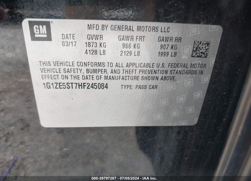 2017 CHEVROLET MALIBU 1LT VIN: 1G1ZE5ST7HF245084