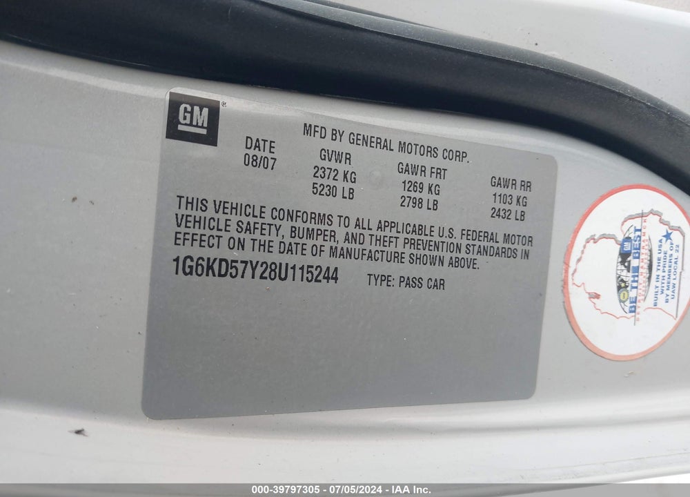 2008 CADILLAC DTS 1SD VIN: 1G6KD57Y28U115244