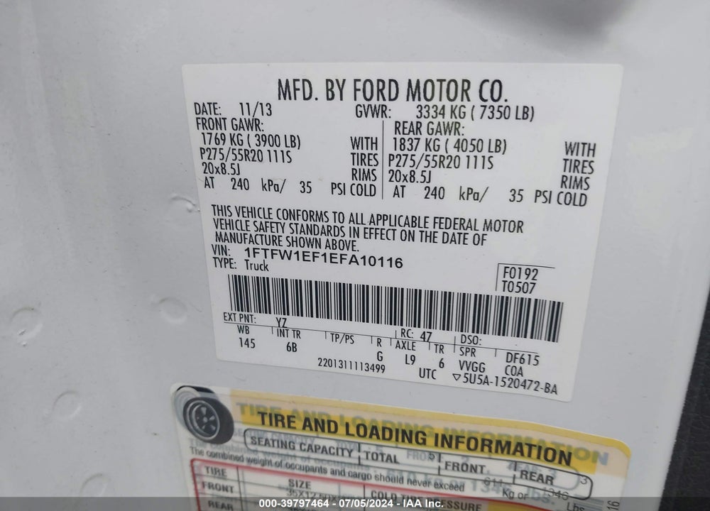 2014 FORD F-150 FX4 VIN: 1FTFW1EF1EFA10116