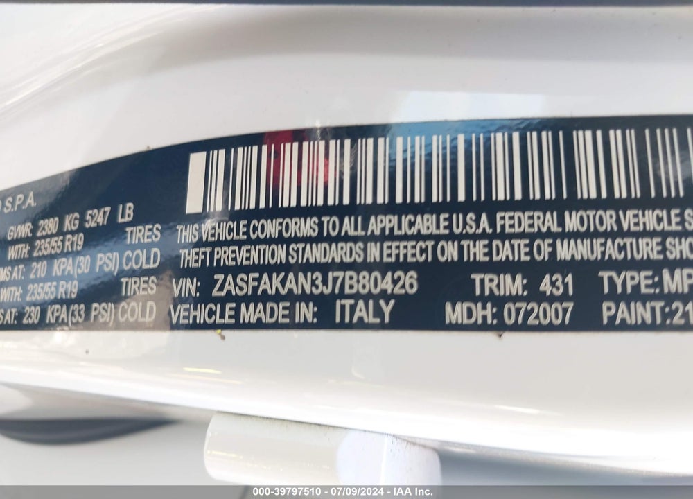 2018 ALFA ROMEO STELVIO AWD VIN: ZASFAKAN3J7B80426