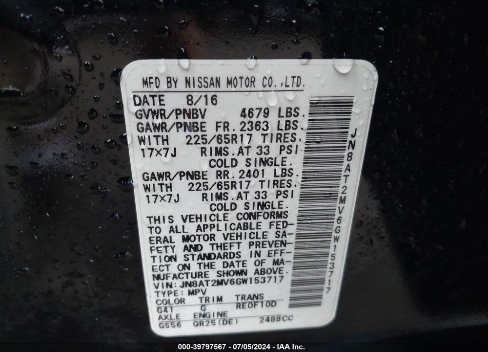 2016 NISSAN ROGUE SV VIN: JN8AT2MV6GW153717