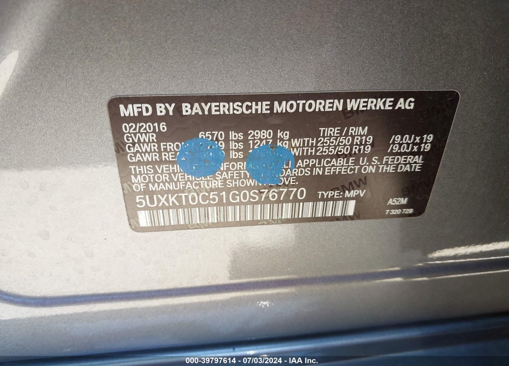 2016 BMW X5 EDRIVE XDRIVE40E VIN: 5UXKT0C51G0S76770