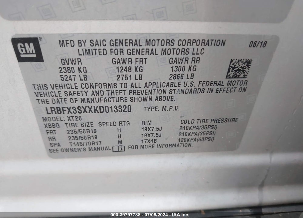 2019 BUICK ENVISION AWD PREMIUM I VIN: LRBFX3SXXKD013320