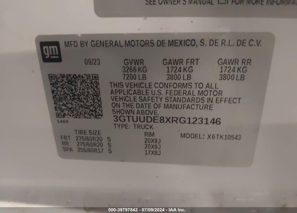 2024 GMC SIERRA 1500 SLT VIN: 3GTUUDE8XRG123146