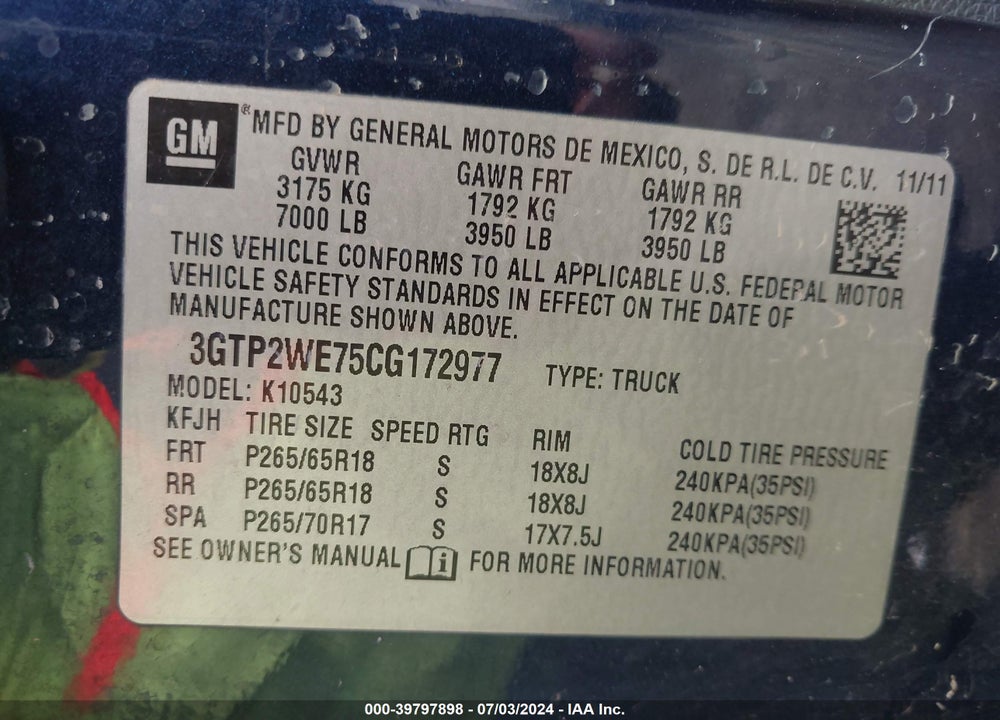 2012 GMC SIERRA 1500 SLT VIN: 3GTP2WE75CG172977