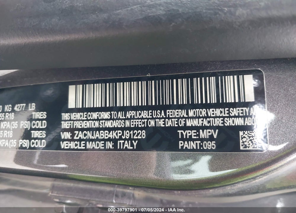 2019 JEEP RENEGADE LATITUDE FWD VIN: ZACNJABB4KPJ91228