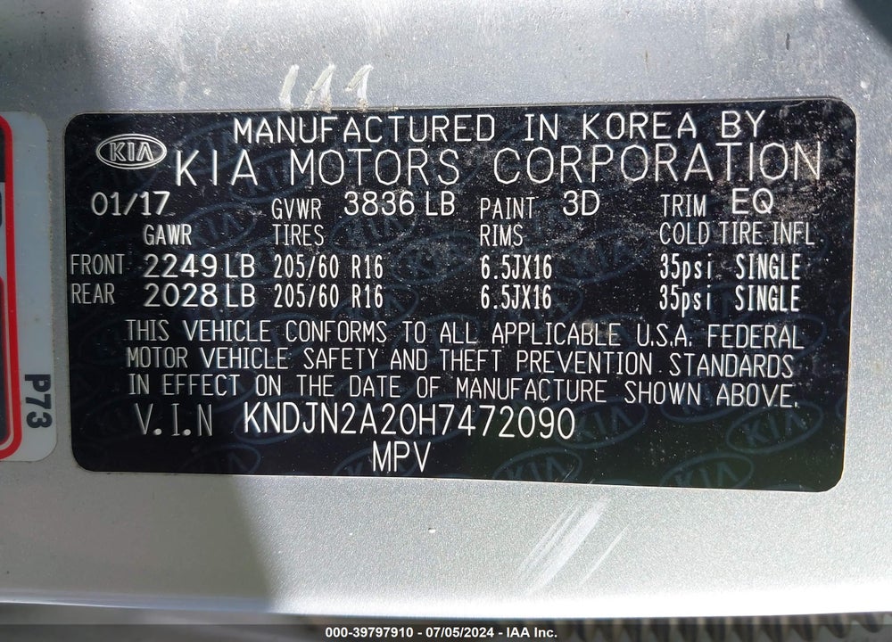 2017 KIA SOUL VIN: KNDJN2A20H7472090