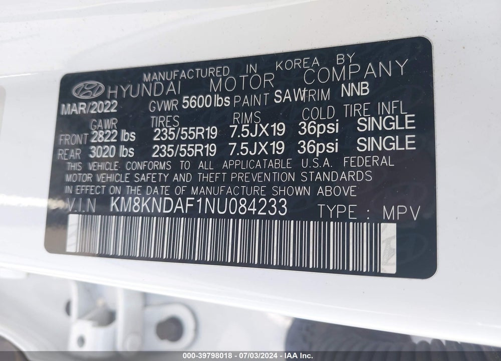 2022 HYUNDAI IONIQ 5 SEL VIN: KM8KNDAF1NU084233