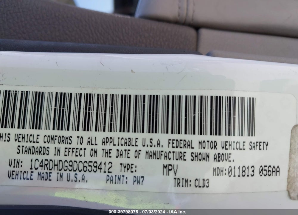 2013 DODGE DURANGO CREW VIN: 1C4RDHDG9DC659412