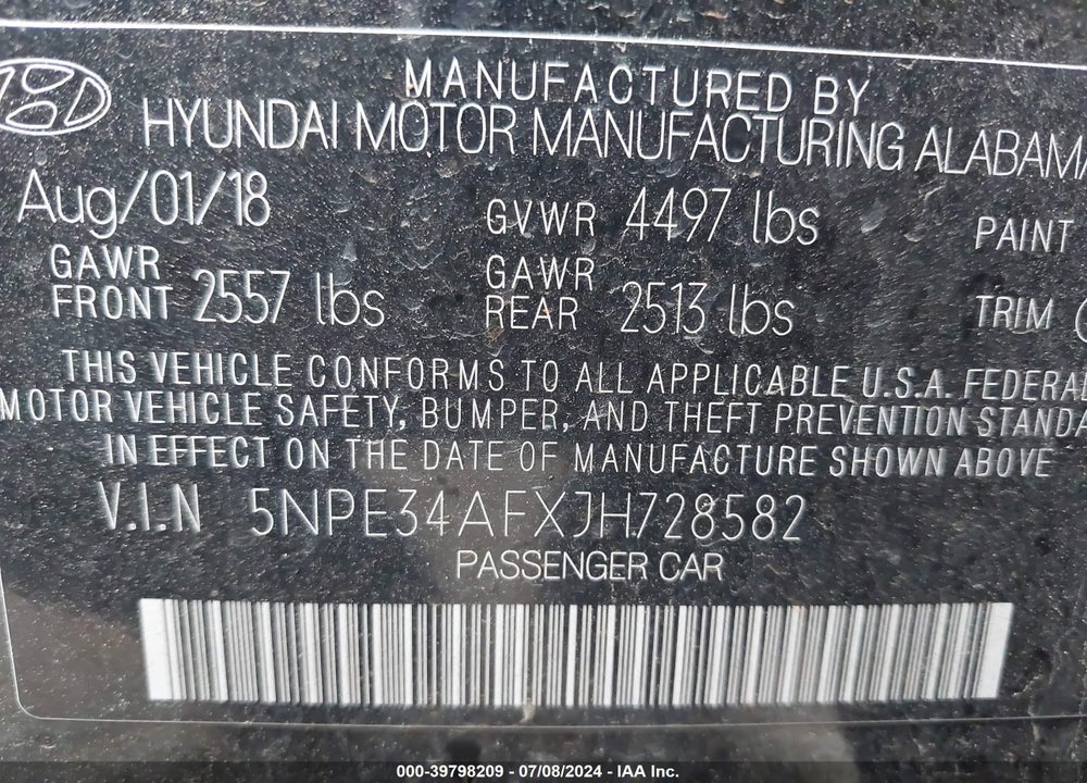 2018 HYUNDAI SONATA LIMITED VIN: 5NPE34AFXJH728582