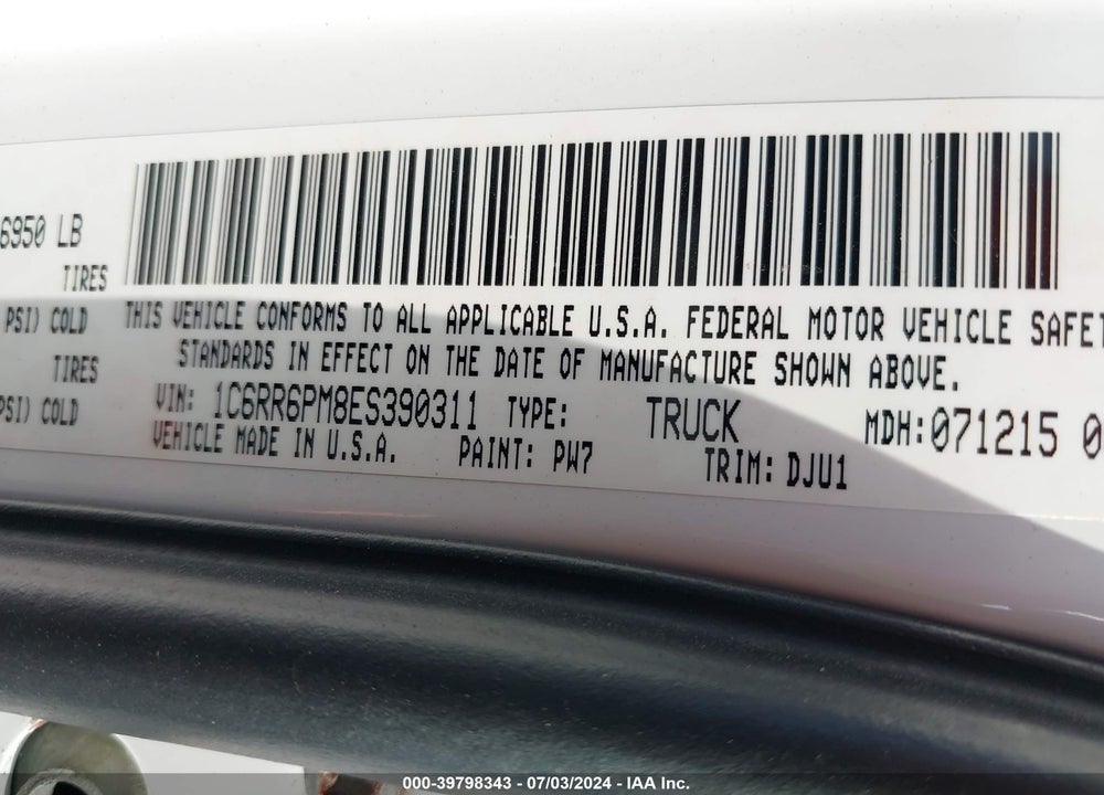 2014 RAM 1500 LONGHORN VIN: 1C6RR6PM8ES390311