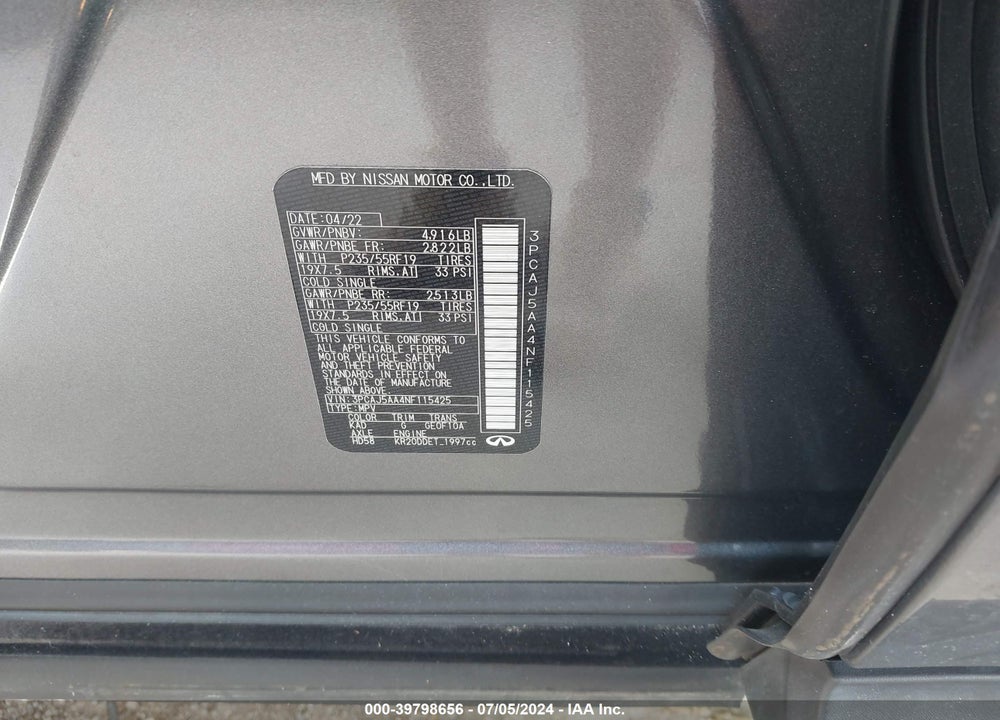 2022 INFINITI QX50 PURE VIN: 3PCAJ5AA4NF115425
