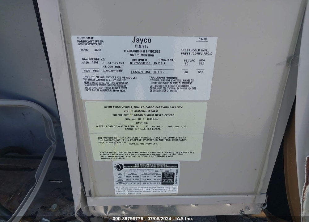2017 JAYCO EAGLE HT 28.5 RSTS VIN: 1UJCJ0BR4H1PR0298