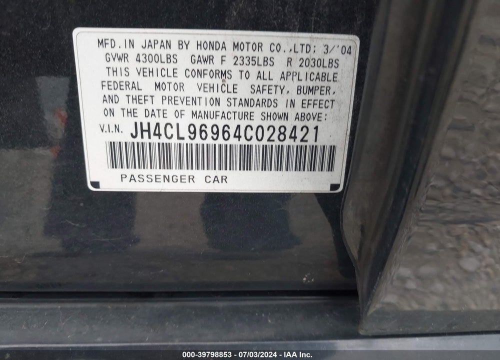 2004 ACURA TSX VIN: JH4CL96964C028421