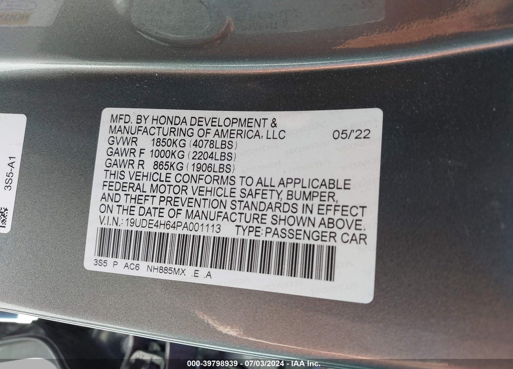 2023 ACURA INTEGRA A-SPEC W/ TECHNOLOGY VIN: 19UDE4H64PA001113