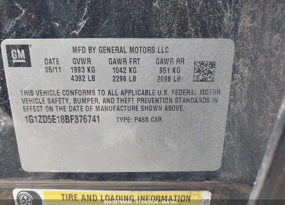 2011 CHEVROLET MALIBU 2LT VIN: 1G1ZD5E18BF376741