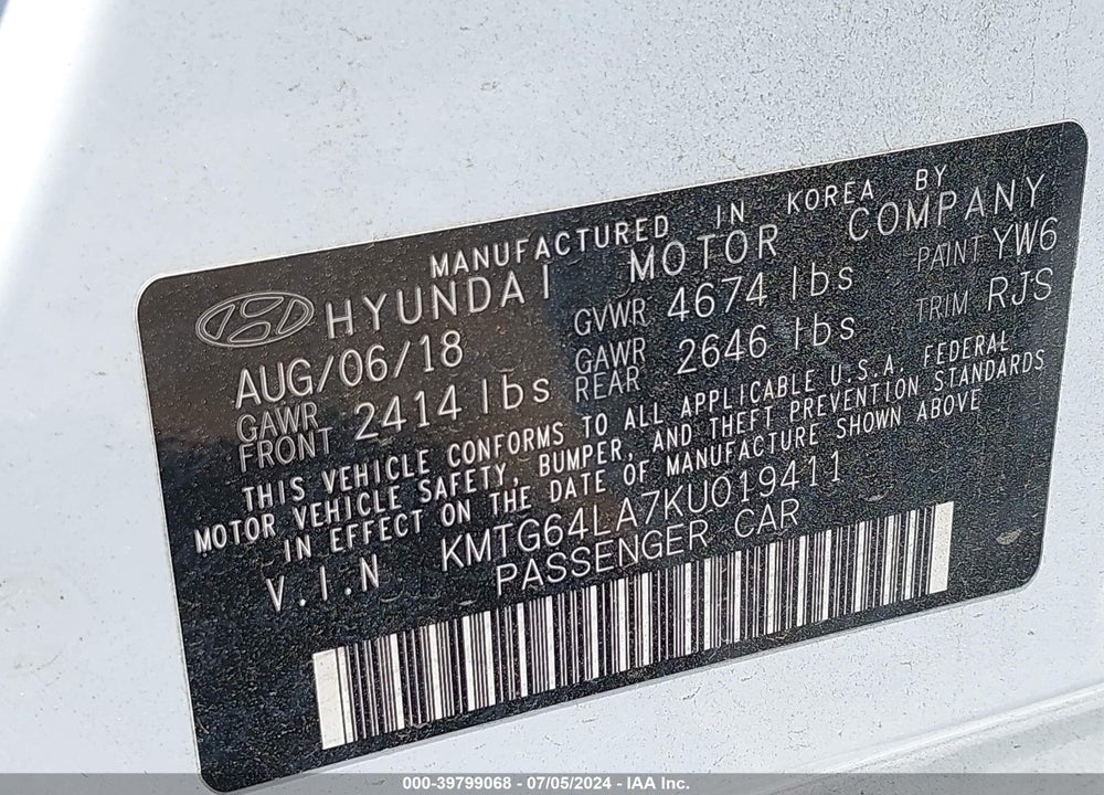 2019 GENESIS G70 VIN: KMTG64LA7KU019411