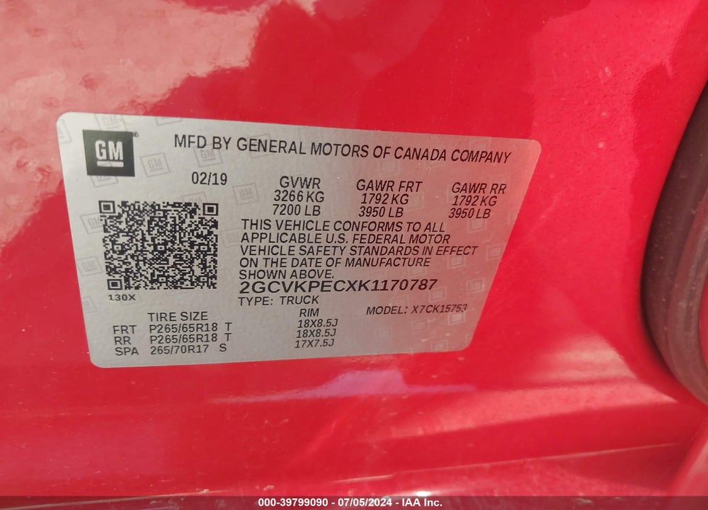 2019 CHEVROLET SILVERADO 1500 LD LT VIN: 2GCVKPECXK1170787