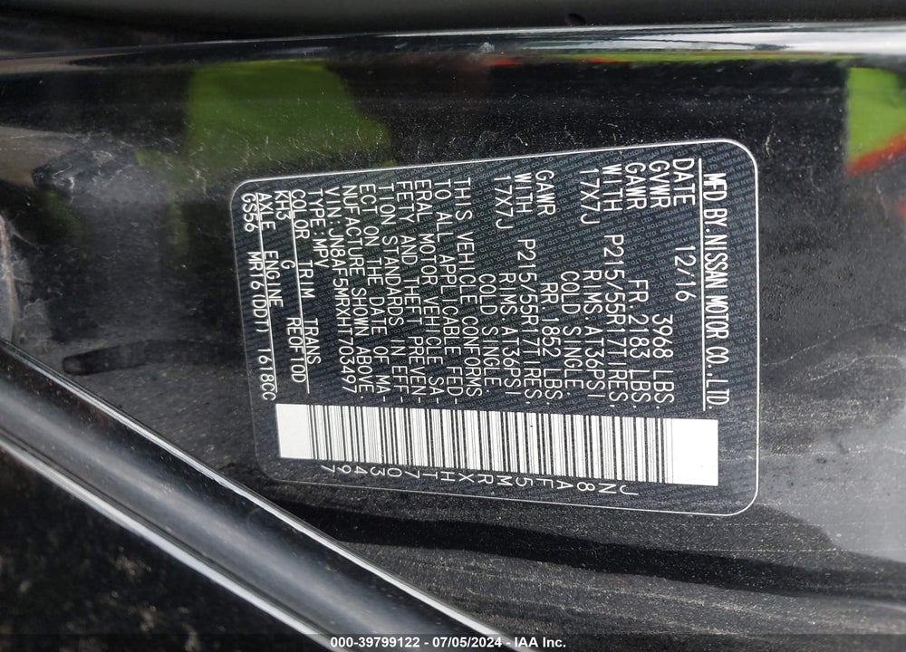 2017 NISSAN JUKE SV VIN: JN8AF5MRXHT703497