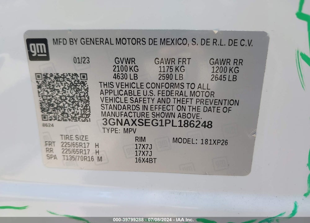 2023 CHEVROLET EQUINOX AWD LS VIN: 3GNAXSEG1PL186248