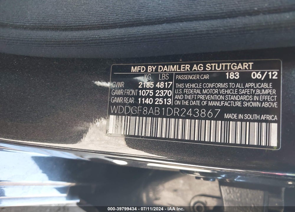 2013 MERCEDES-BENZ C 300 LUXURY 4MATIC/SPORT 4MATIC VIN: WDDGF8AB1DR243867