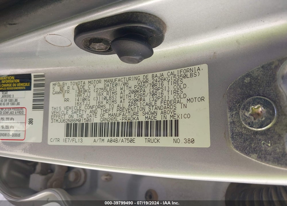 2006 TOYOTA TACOMA PRERUNNER V6 VIN: 3TMJU62N86M015081