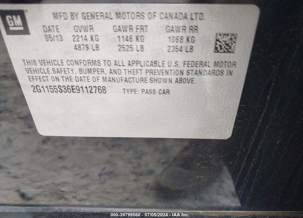 2014 CHEVROLET IMPALA 2LZ VIN: 2G1155S36E9112768