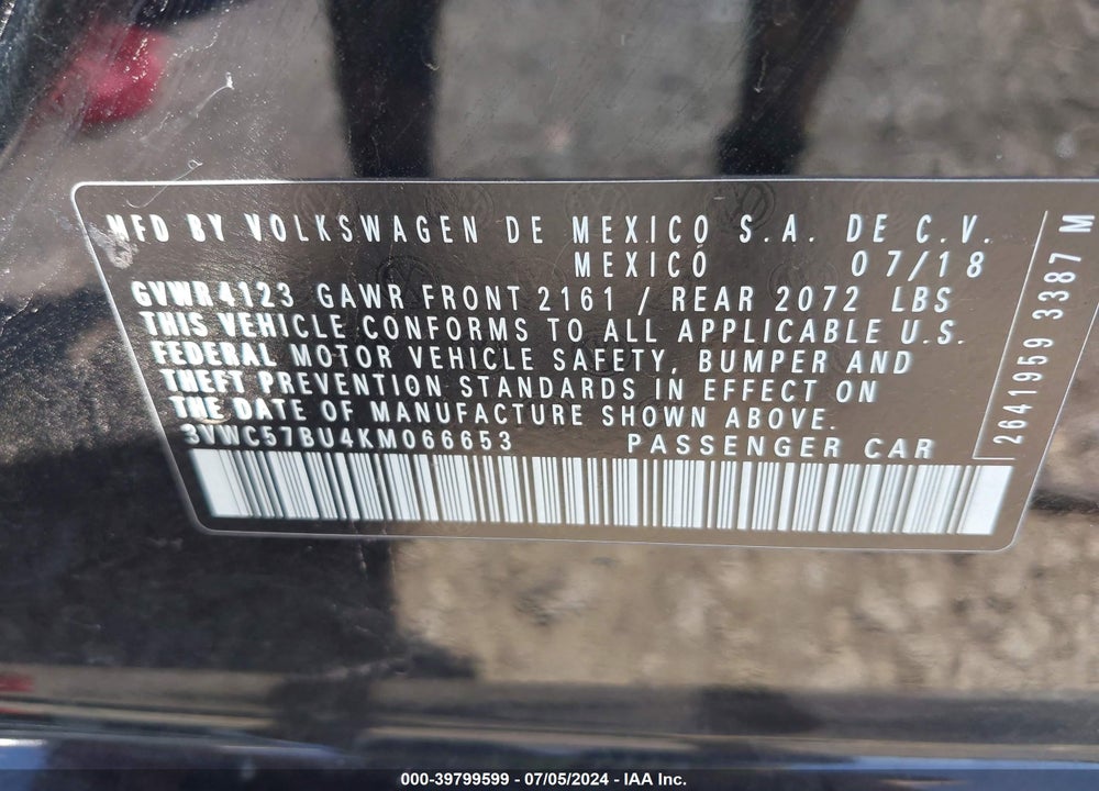 2019 VOLKSWAGEN JETTA 1.4T R-LINE/1.4T S/1.4T SE VIN: 3VWC57BU4KM066653