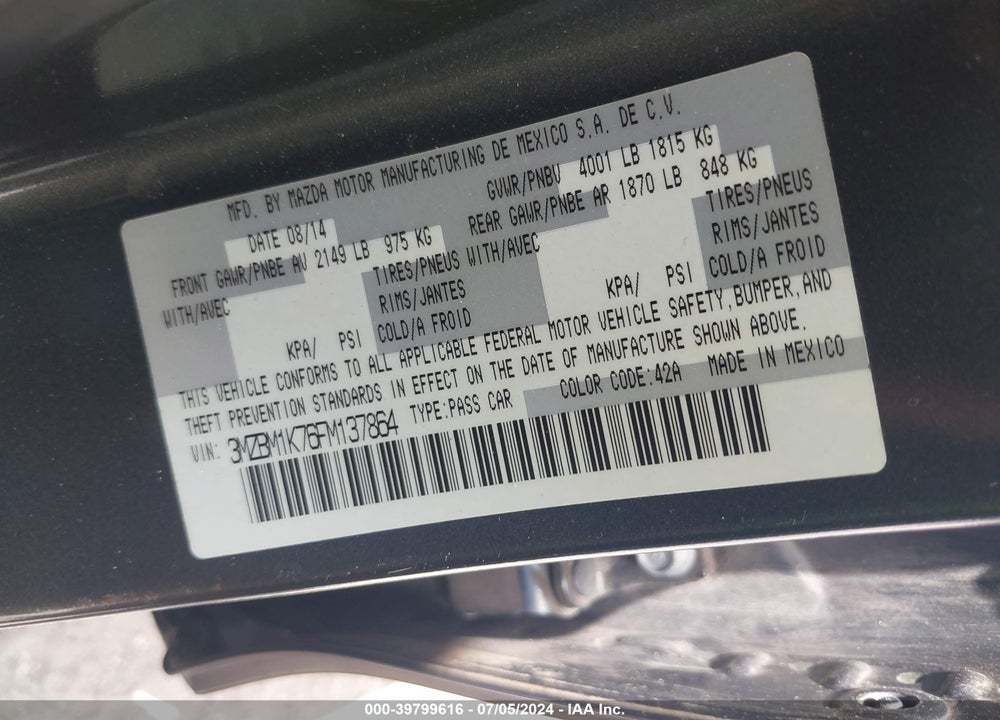 2015 MAZDA 3 I SPORT VIN: 3MZBM1K76FM137864