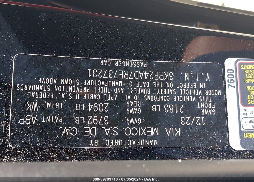 2024 KIA FORTE LX VIN: 3KPF24AD7RE737231