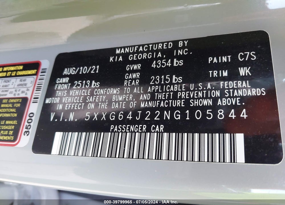 2022 KIA K5 GT LINE VIN: 5XXG64J22NG105844