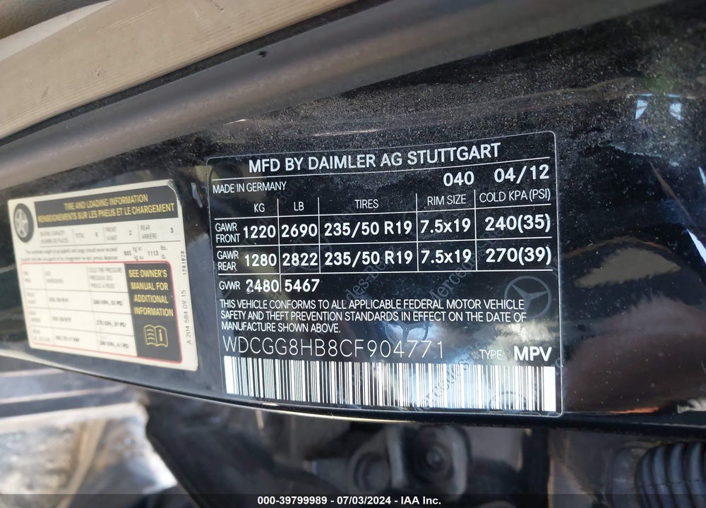 2012 MERCEDES-BENZ GLK 350 4MATIC VIN: WDCGG8HB8CF904771
