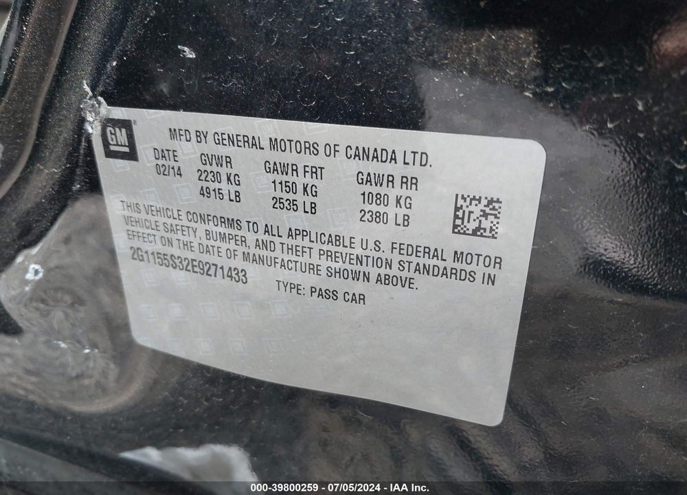 2014 CHEVROLET IMPALA VIN: 2G1155S32E9271433