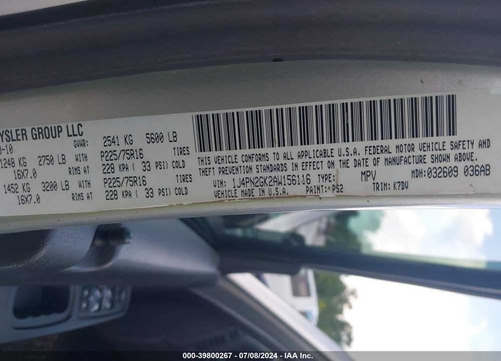 2010 JEEP LIBERTY SPORT VIN: 1J4PN2GK2AW156116
