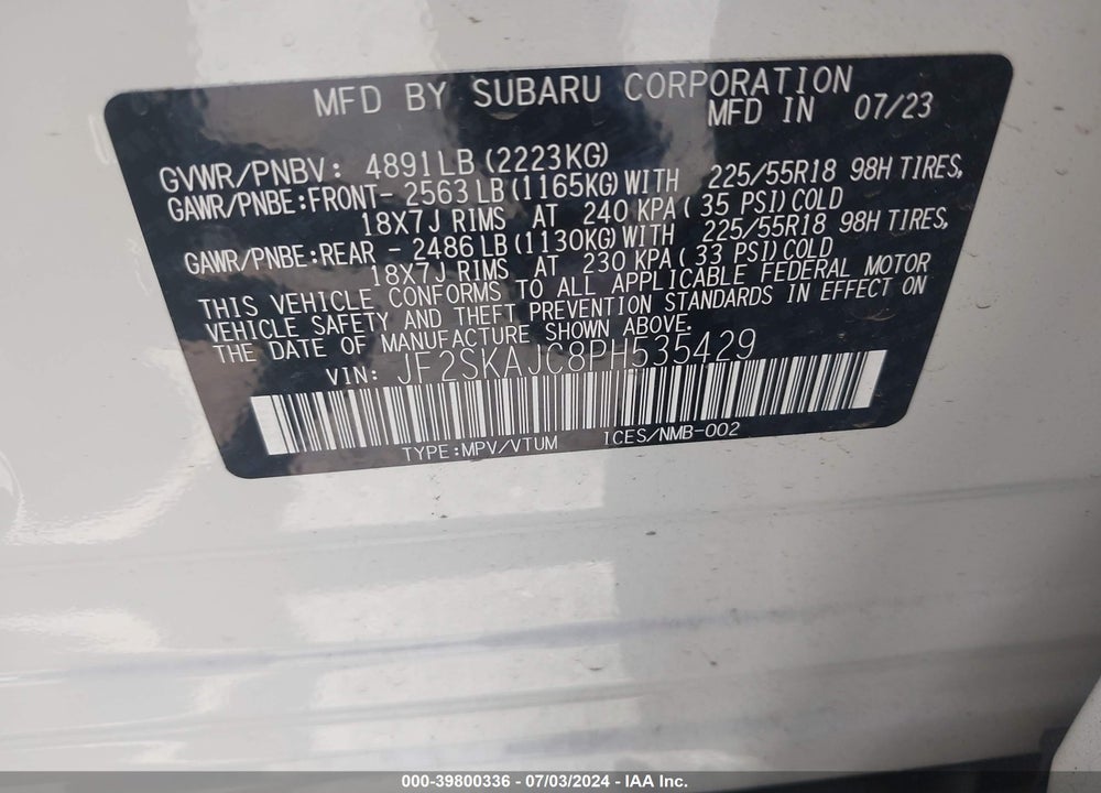 2023 SUBARU FORESTER SPORT VIN: JF2SKAJC8PH535429
