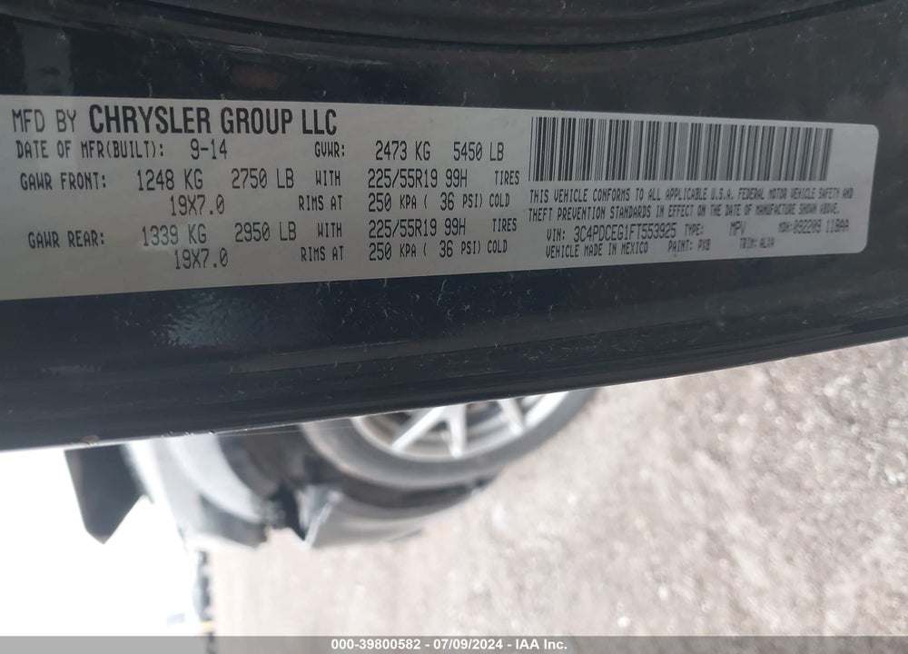 2015 DODGE JOURNEY R/T VIN: 3C4PDCEG1FT553925