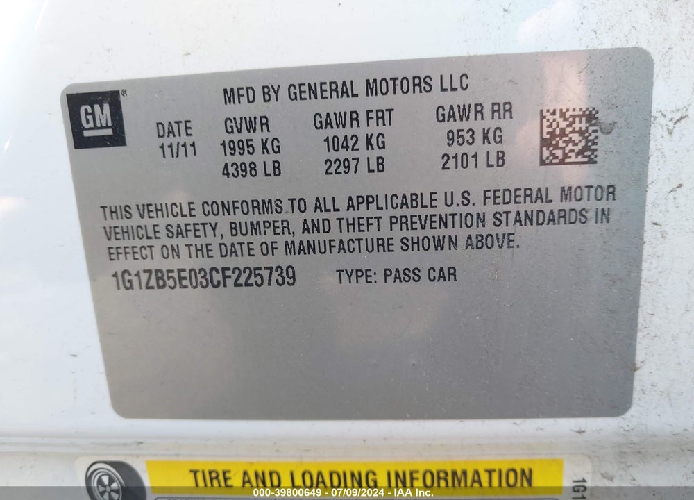 2012 CHEVROLET MALIBU LS VIN: 1G1ZB5E03CF225739