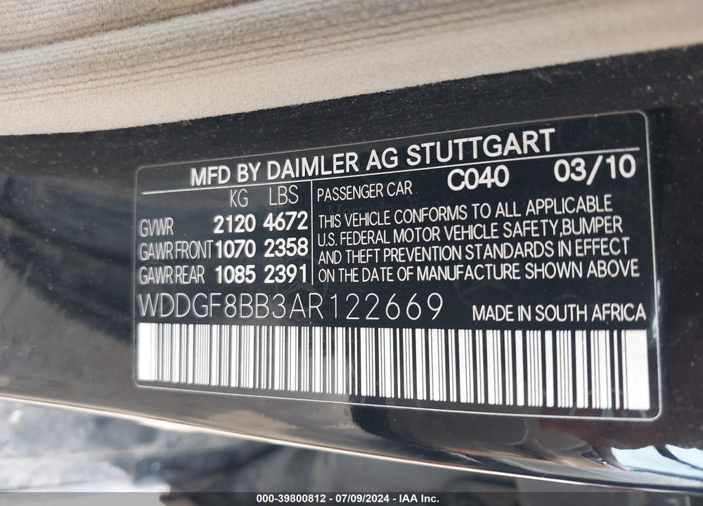 2010 MERCEDES-BENZ C-CLASS C 300 SPORT/LUXURY 4MATIC VIN: WDDGF8BB3AR122669