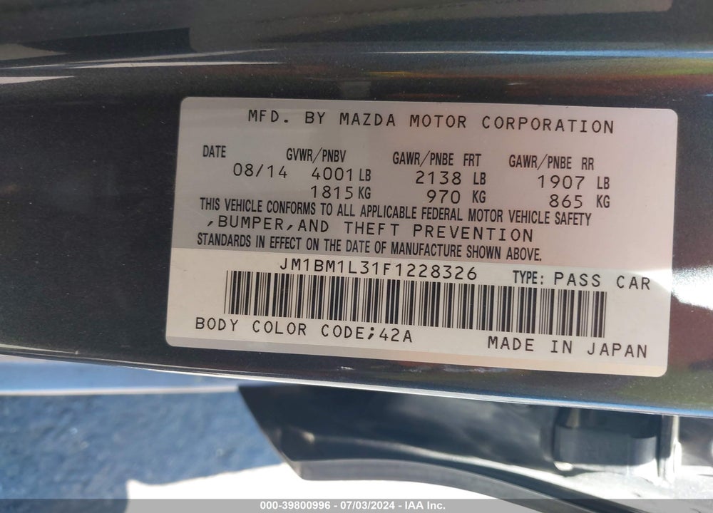 2015 MAZDA 3 S TOURING VIN: JM1BM1L31F1228326
