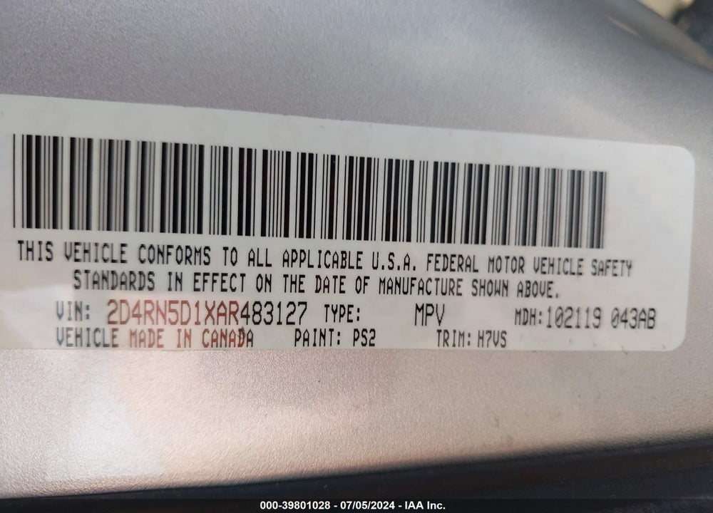 2010 DODGE GRAND CARAVAN SXT VIN: 2D4RN5D1XAR483127