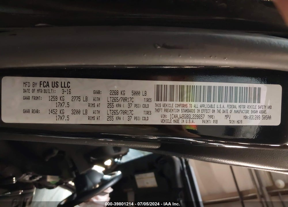 2016 JEEP WRANGLER BACKCOUNTRY VIN: 1C4AJWBG8GL228657
