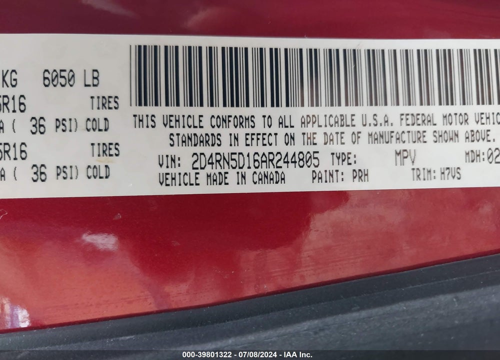 2010 DODGE GRAND CARAVAN SXT VIN: 2D4RN5D16AR244805