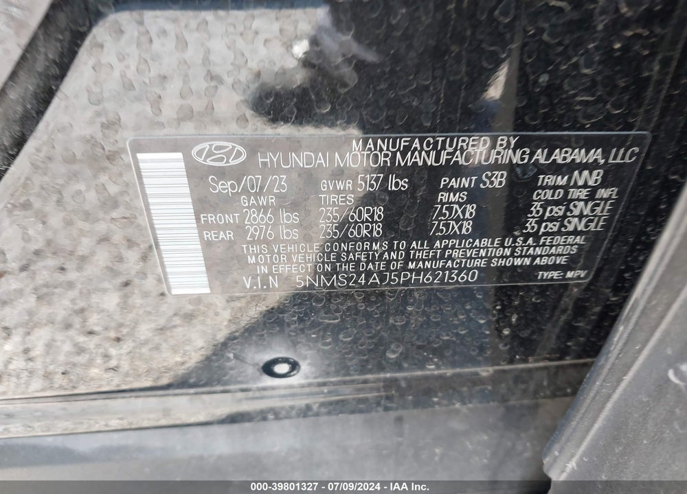 2023 HYUNDAI SANTA FE SEL VIN: 5NMS24AJ5PH621360