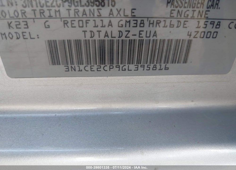 2016 NISSAN VERSA NOTE SV VIN: 3N1CE2CP9GL395816