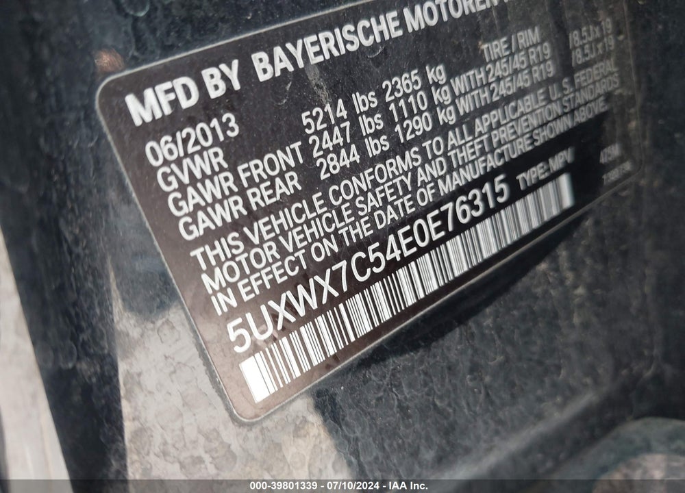 2014 BMW X3 XDRIVE35I VIN: 5UXWX7C54E0E76315